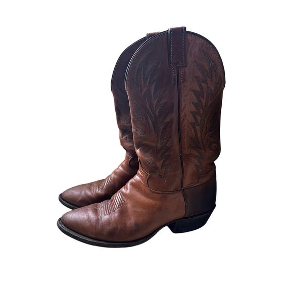 Vintage Brown Leather Western Cowboy Boots Stitch Snip Toe Men\'s Size 10 main image 4
